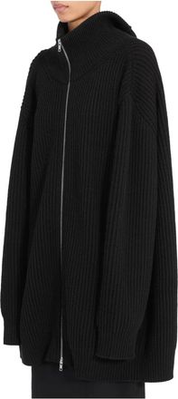 Maison Margiela Geribbelde Gebreide Cardigan Jurk - Dames - Vesten - Zwart - M - Wol - Truien & Vesten