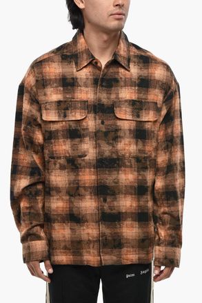 Palm Angels Camicia Camouflage a Quadri con Bottoni a Contrasto Palm Angels
