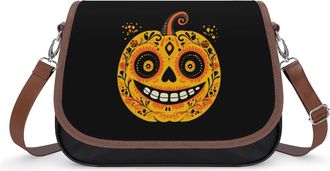 Generic Mexico Dia De Los Muertos Pumpkin Leather Crossbody Bags for Women Messenger Handbag Purse Shoulder Bag