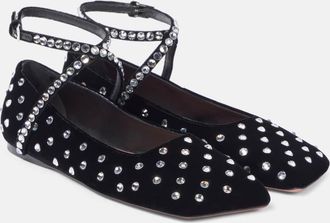 Amina Muaddi Ane Crystal lace-up velvet ballet flats
