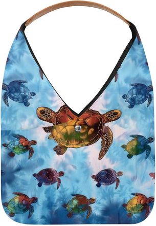 Generic Blue Tie Dye Turtle Reusable Lightweight Grocery Bags - Foldable Into Compact Pouch, Washable & Sturdy, Multipurpose for Shopping and Travel