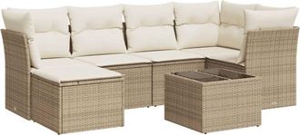 vidaXL Vidaxl - Set Sof&aacute;s De Jard&iacute;n 7 Piezas Y Cojines Rat&aacute;n Sint&eacute;tico Beige