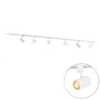 QAZQA Qazqa Moderno Sistema De Iluminaci&oacute;n De Riel Inteligente Con 6 Focos Blancos Monof&aacute;sicos De 200 Cm - Iconic Jeana Acero Redonda /alargada Adecuado Par