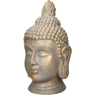 ECD Germany Statua Testa di Buddha 31 x 29 x 53 cm - in Poliresina - Aspetto Bronzo - per Yoga, Feng Shui o Meditazione - Casa o Giardino - Figura Decorativa