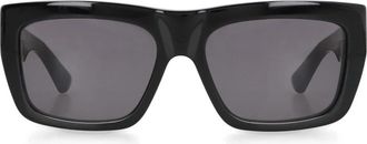 Bottega Veneta Vierkante zonnebril met goudkleurig metalen detail - Dames - Zonnebrillen - Zwart - ONE Size - Accessoires