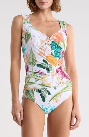 Jantzen Surplice Mio One-Piece Swimsuit in White Multi at Nordstrom Rack, Size 16
