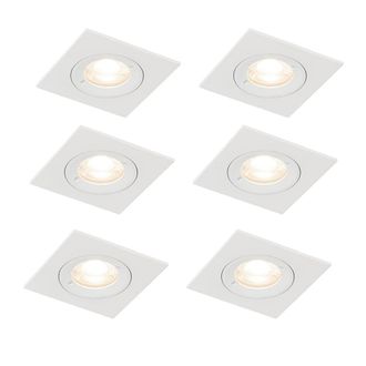 QAZQA Set de 6 focos empotrables cuadrados blancos gu10 50 mm ip44