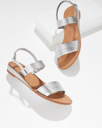 Talbots Gracelyn Metallic Nappa Wedge Sandals - Silver - 10 1/2 M Talbots