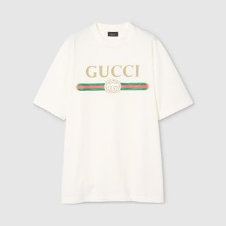 Gucci Cotton Jersey And Silk T-shirt With Print, White