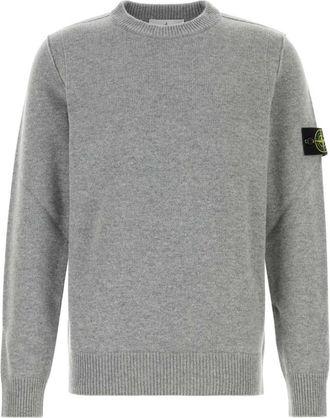 Stone Island Grey Solid Crew Neck Sweater