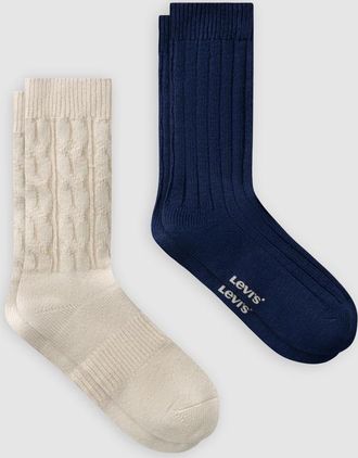 Levi's Regular Cut Cable Bootsock 2 Pack - Hombre - 39 - Multi Colour / Beige/Blue