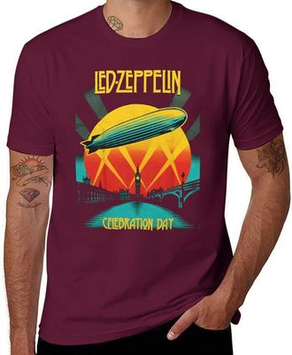 Generic Led Music Zeppelin - Celebration|Day Retro Concert T-Shirt - Vintage 2007 Reunion Show Graphic Tee, Mens Unisex Fit Maroon-Style M