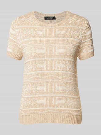 Lauren Ralph Lauren Regular Fit Strickpullover aus Leinen-Baumwoll-Mix Modell EYELAH in Sand, Größe XL