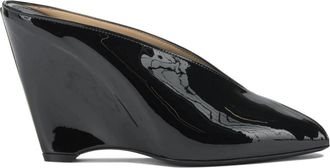 Ferragamo Alicia 95 Wedge Mules - Dames - Sleehakken - Zwart - 38 1/2 EU - Leer - Schoenen