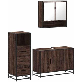 vidaXL Vidaxl - Set De Muebles Ba&ntilde;o 3 Pzas Madera Contrachapada Roble Marr&oacute;n