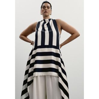 11 Honor&eacute; Longline Striped Satin Top in Black White Stripe at Nordstrom, Size 20