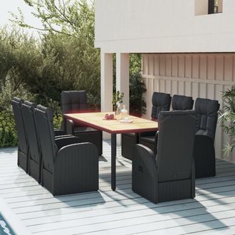 vidaXL Set De Comedor De Jard&iacute;n 9 Pzas Y Cojines Rat&aacute;n Sint&eacute;tico Negro Vidaxl