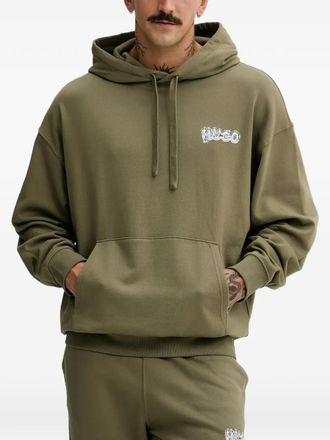 HUGO BOSS Hoodie met logoprint en lange mouwen - Groen