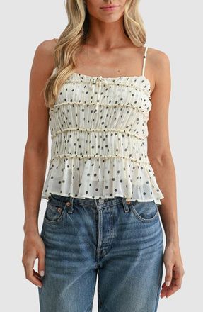 All in Favor Polka Dot Sleeveless Peplum Top in Ivory Black Dot at Nordstrom, Size X-Large