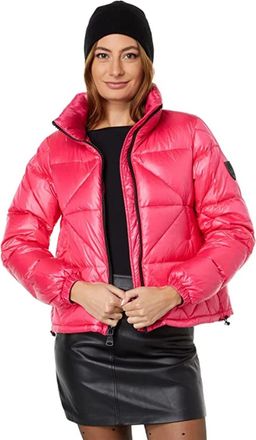 Vince Camuto Puffer Jacket Womens Hot Pink Down Full Zip Cropped FROG262