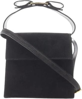 Ferragamo Pre-owned Handbags, female, Black, Size: ONE SIZE Pre-owned Vara Ribbon suede 2way handbag