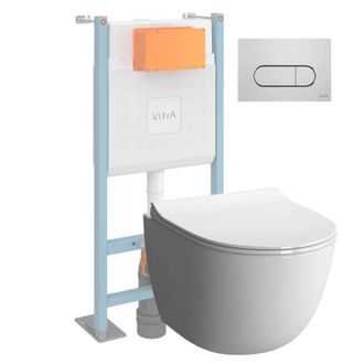 Vitra Pack Inodoro Suspendido Vitra Sento Blanco + Estructura De Pie V-fix Core + Placa Round Cromada