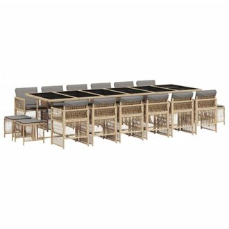 vidaXL Set Comedor De Jard&iacute;n 17 Pzas Con Cojines Rat&aacute;n Sint&eacute;tico Beige Vidaxl