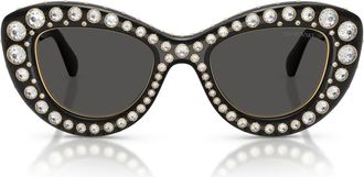 Swarovski 49mm Cat Eye Sunglasses in Transparent Dark Grey /Grey at Nordstrom