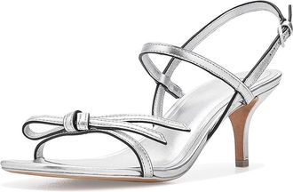 Kate Spade New York Loop Kitten Heel Sandals Womens Dress Sandals Silver : 8.5 M, Leather