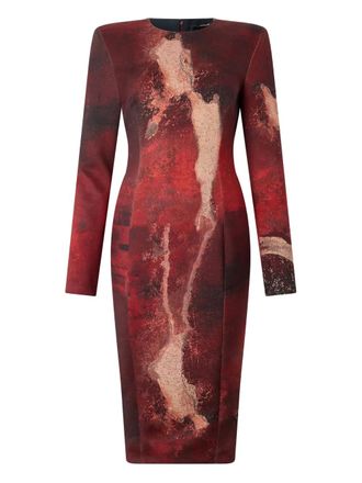 Roberto Cavalli marble-print sheath midi dress - women - Fabric - 38 - Red