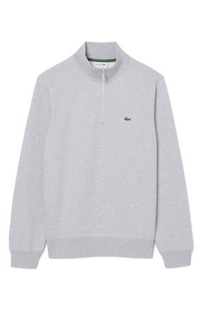 Lacoste Cotton Fleece Half Zip Pullover in Silver Chine at Nordstrom, Size 8