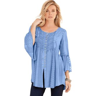 Roaman's Taylor Acid Wash Big Shirt in French Blue at Nordstrom, Size 22