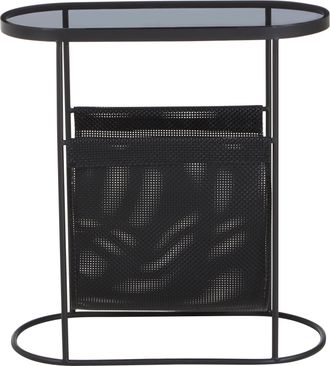 Premier Housewares Stylish And Durable Side Table With Grey Glass Top, Versatile Black Bedside Table, Small Lounge Table