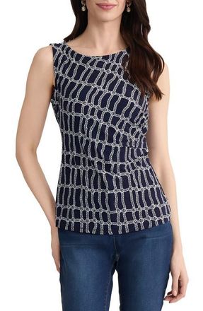 Jones New York Side Pleat Top in Pacific Navy/Natural White at Nordstrom, Size X-Small