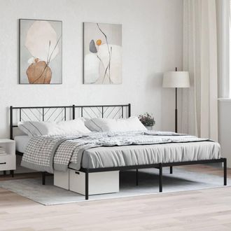 Berkfield Home Metal Bed Frame with Headboard Black 180x200 cm Super King