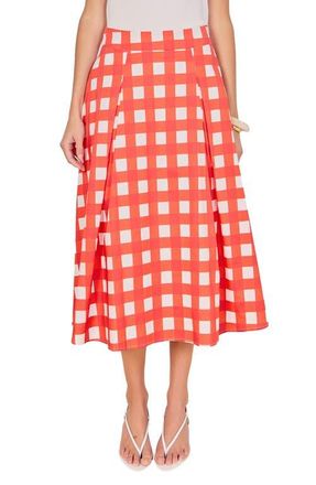 English Factory Plaid Pleated A-Line Midi Skirt in Red at Nordstrom, Size X-Small