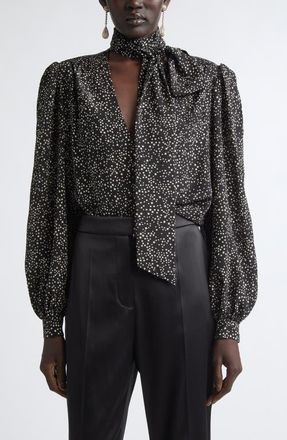 Valentino Garavani Starry Long Sleeve Silk Minidress in Black/cream at Nordstrom, Size 44