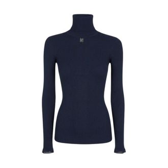 Elisabetta Franchi Dolcevita in maglia a coste - Dames - Truien - Blauw - Maat: XS Viscose