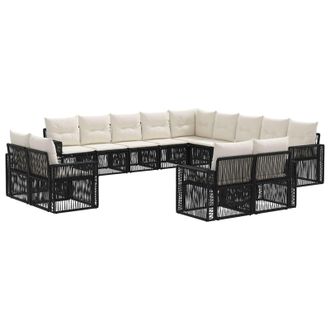 vidaXL Conjunto De Sof&aacute;s De Jard&iacute;n 13 Pcs Negro Y Blanco Crema Vidaxl