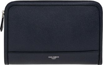 Dolce & Gabbana Leren Pouch - Heren - Accessoires - Blauw - Maat: ONE Size Katoen