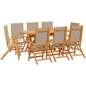 vidaXL Juego Comedor De Jard&iacute;n 9 Pzas Madera Maciza Acacia Y Textileno Vidaxl