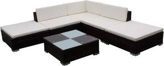 vidaXL Set Muebles De Jard&iacute;n 6 Piezas Y Cojines Rat&aacute;n Sint&eacute;tico Marr&oacute;n Vidaxl
