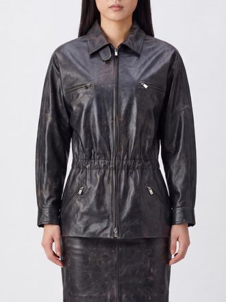 Magda Butrym Distressed Sheepskin Leather Jacket with a Drawstring Waist