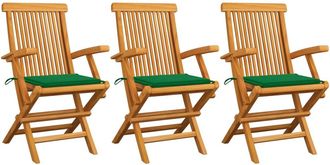 vidaXL Sillas De Jard&iacute;n Con Cojines Verdes 3 Pcs Massive Teak