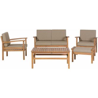 Beliani Set da Giardino 5 pezzi in Legno Chiaro Certificato Cuscini Grigi con Tavolino Manila