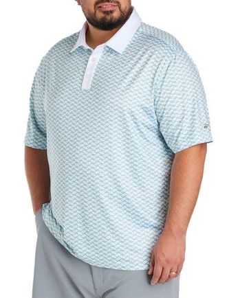 Reebok Big & Tall Contrast-Placket Diamond Printed Polo Shirt in Tranquil Teal at Nordstrom, Size Xx-Large