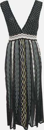 M Missoni Black/blue Patterned Knit Plunge Neck Midi Dress