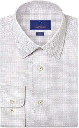 David Donahue Trim Fit Check Cotton Dobby Dress Shirt in White/Dune at Nordstrom, Size 17.5 - 36
