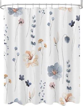 OEM Cortina De Ducha, Cortina De Ducha Impermeable, Cortina De Ducha Floral Azul Beige Acuarela, Ba&ntilde;o Sencilla Moderna Tela Bot&aacute;nica, Poli&eacute;ster