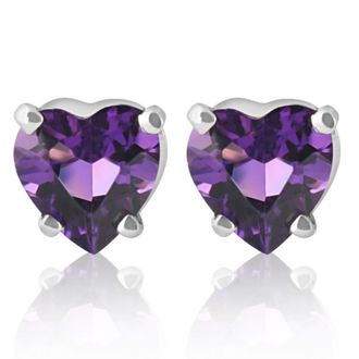 Pompeii3 1ct Heart Shape Amethyst Studs Earrings in 14K, Yellow, Rose, or White Gold